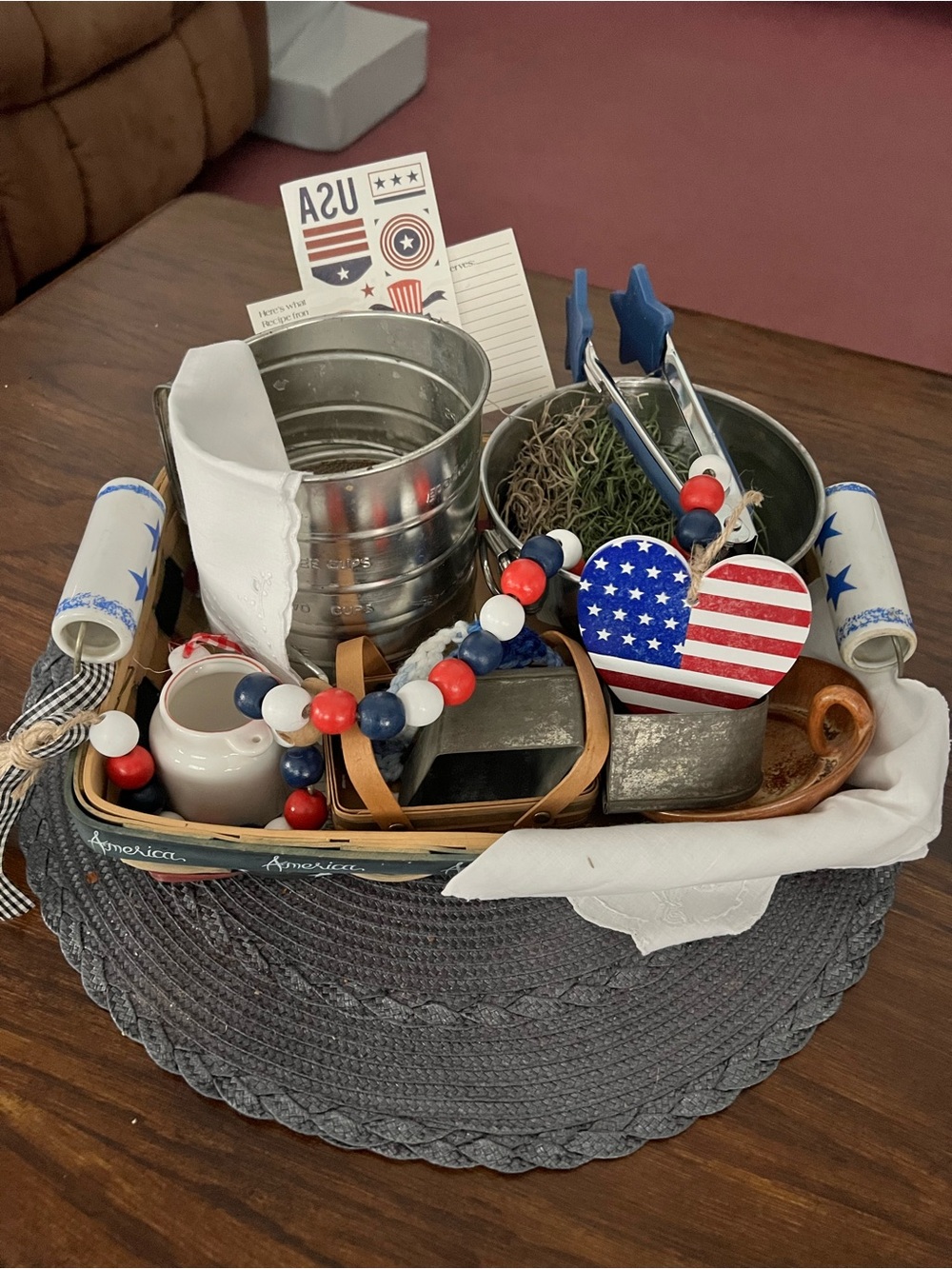 Patriotic Red, White & Blue Decorative Home Accent Basket